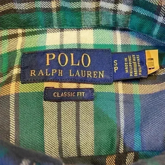 Polo Ralph Lauren Mens Workshirt SMALL Blue/Green Plaid Classic Fit Cotton Twill - Picture 5 of 10
